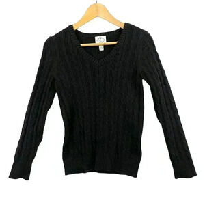 St. John's Bay Long Sleeve Pullover Sweater Petite SMALL Black‎ V-Neck Women's